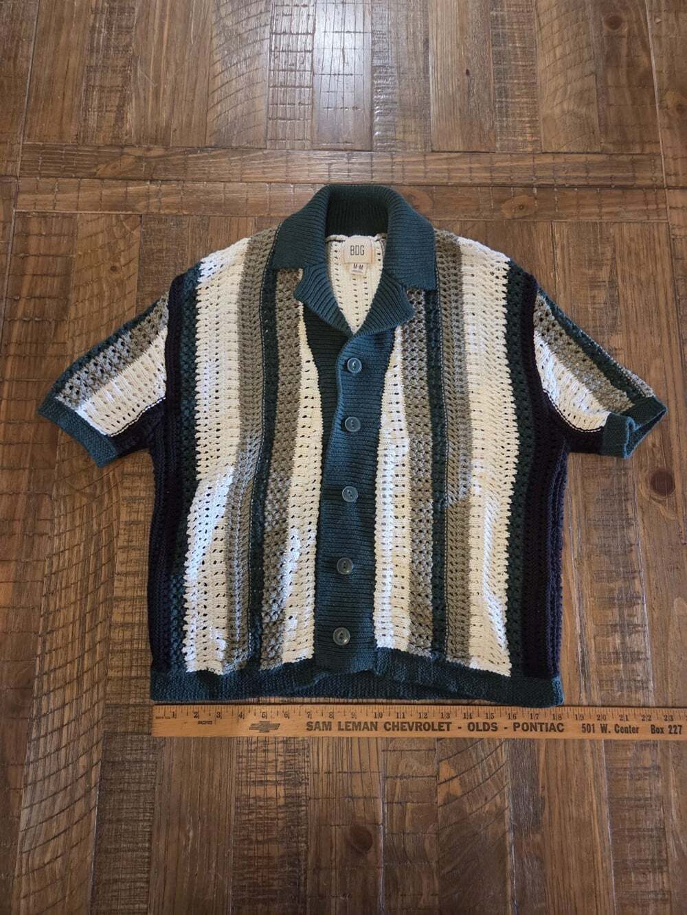 Urban Outfitters BDG Open Knit Crochet Button Up Shirt Coastal Grandpa Core M